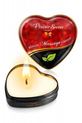 Масажна свічка серце Plaisirs Secrets Natural без аромату  (35 мл)